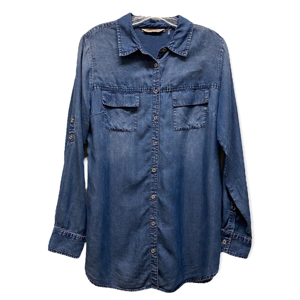 Soft Surroundings Roll Tab Button Up Chambray Shi… - image 1